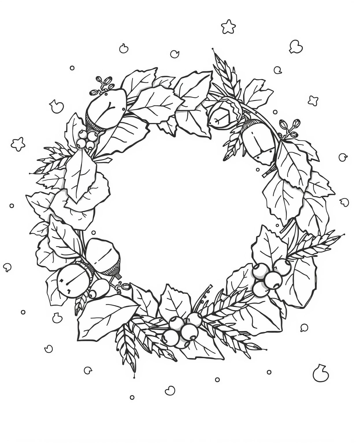 Autumn Wreath with Seasonal Elements Coloring Page