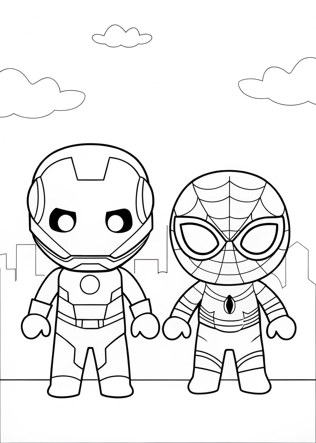 Baby Iron Man and Baby Spiderman Coloring Page