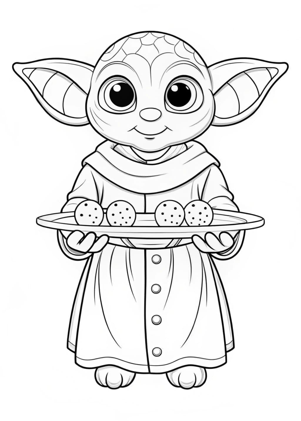 Baby Yoda Baking Cookies Coloring Page