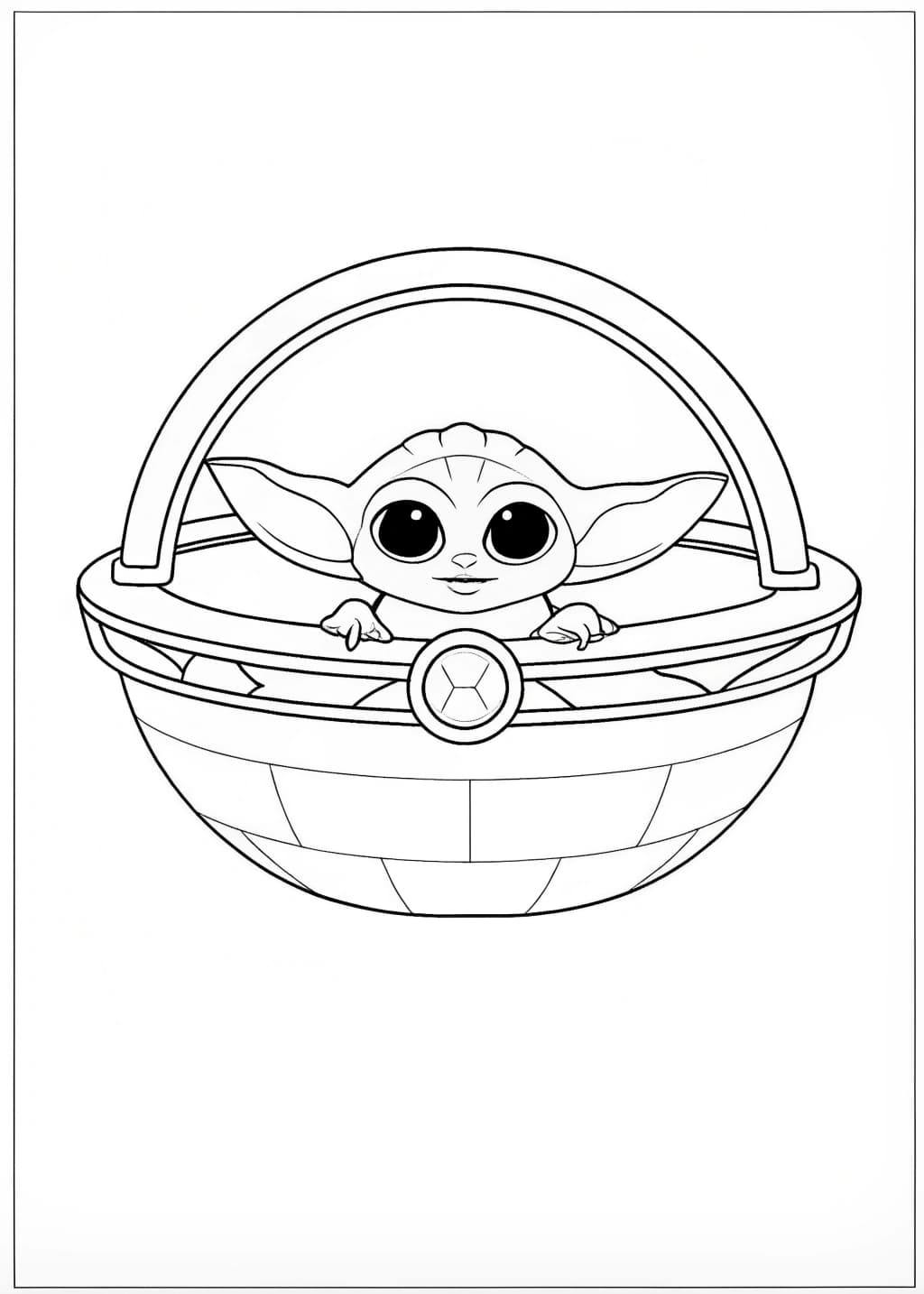 Baby Yoda in a Hovering Cradle Coloring Page