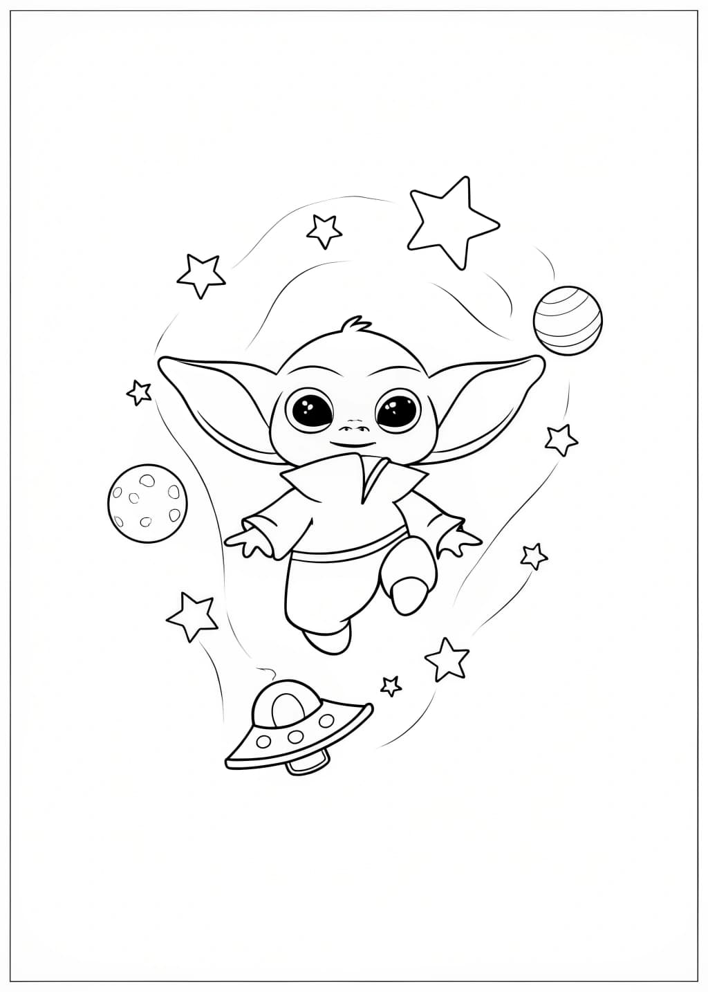 Baby Yoda in Outer Space Coloring Page