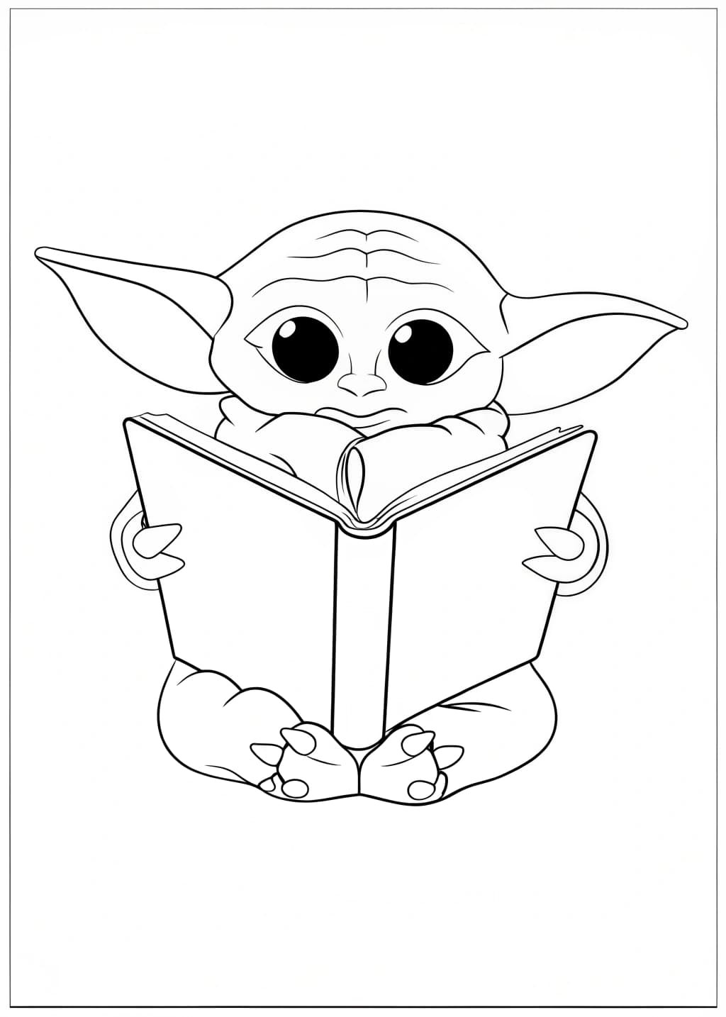 Baby Yoda Reading a Book Coloring Page