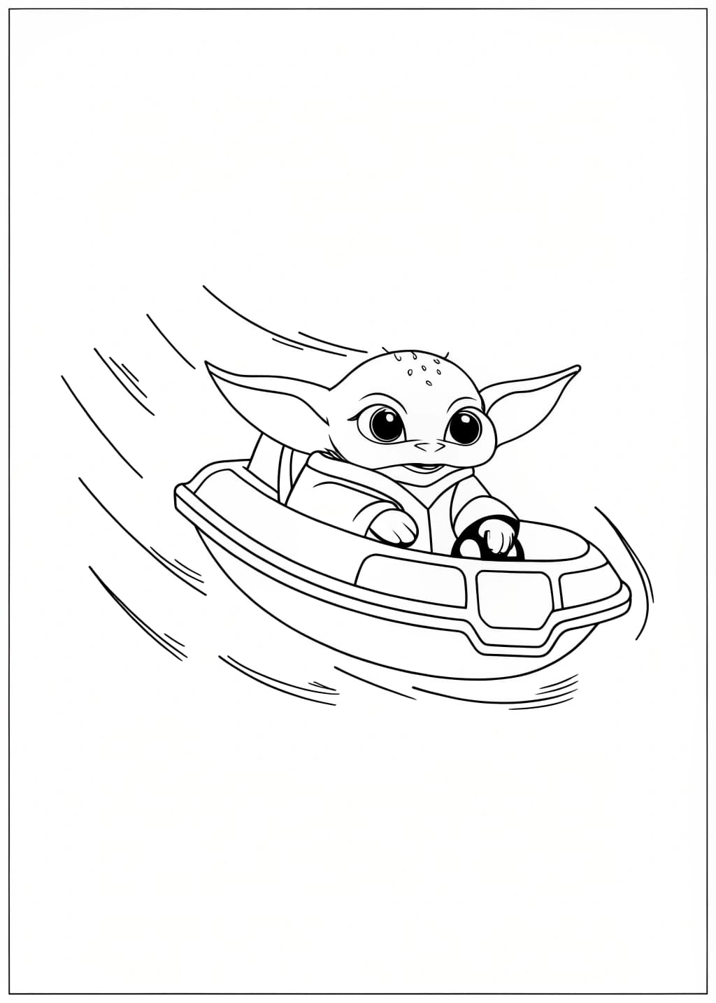 Baby Yoda Riding a Speeder Coloring Page