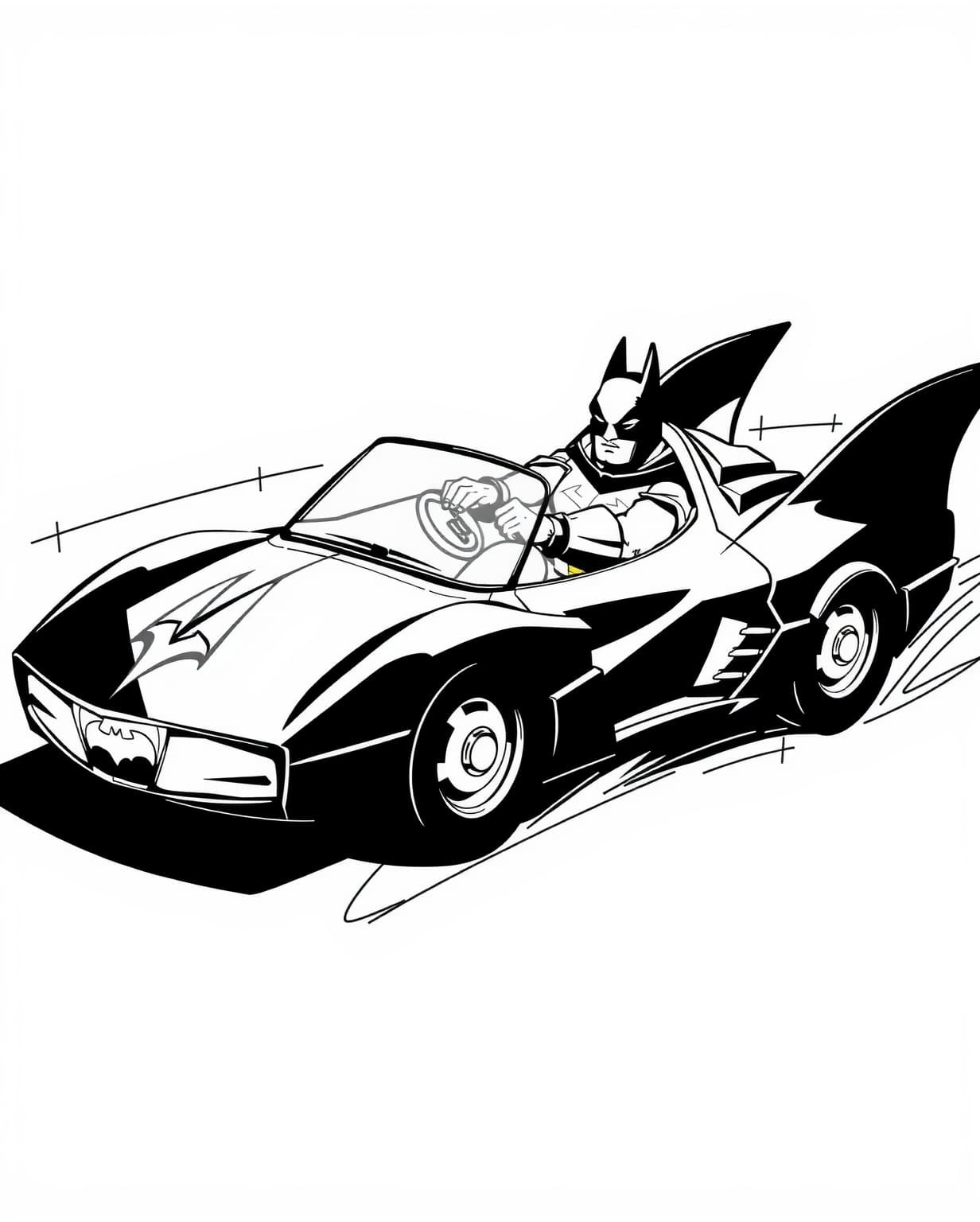 Batman in a High-Speed Batmobile Chase Coloring Page