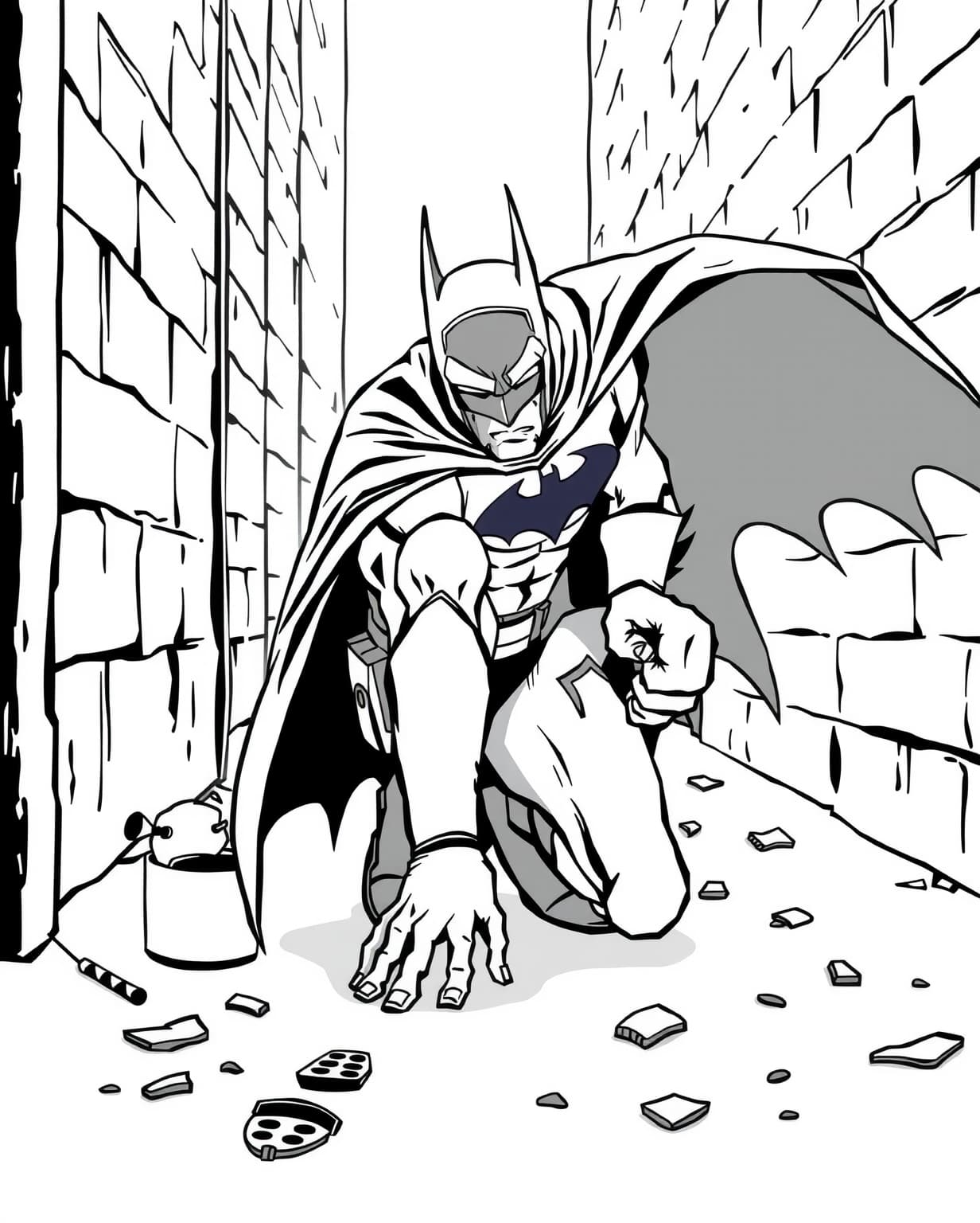 Batman Investigating a Crime Scene Coloring Page