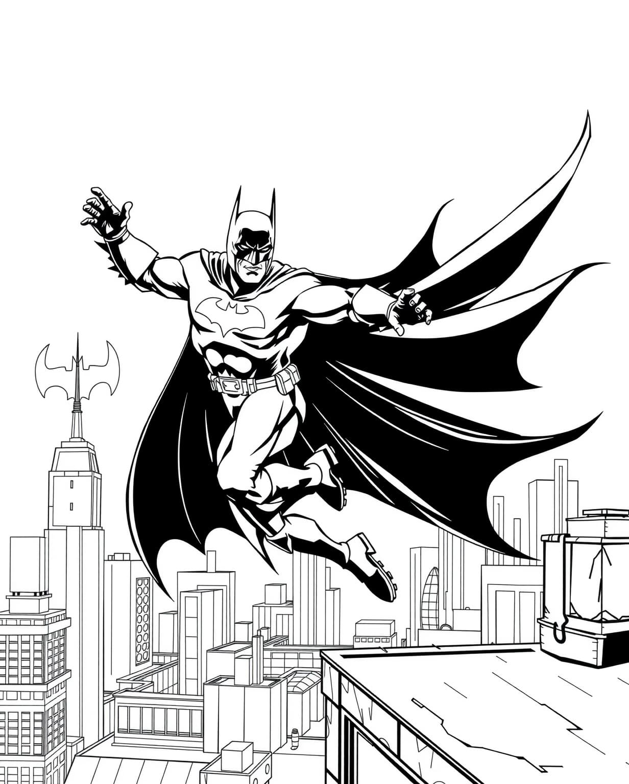 Batman Saving Gotham in a Heroic Leap Coloring Page