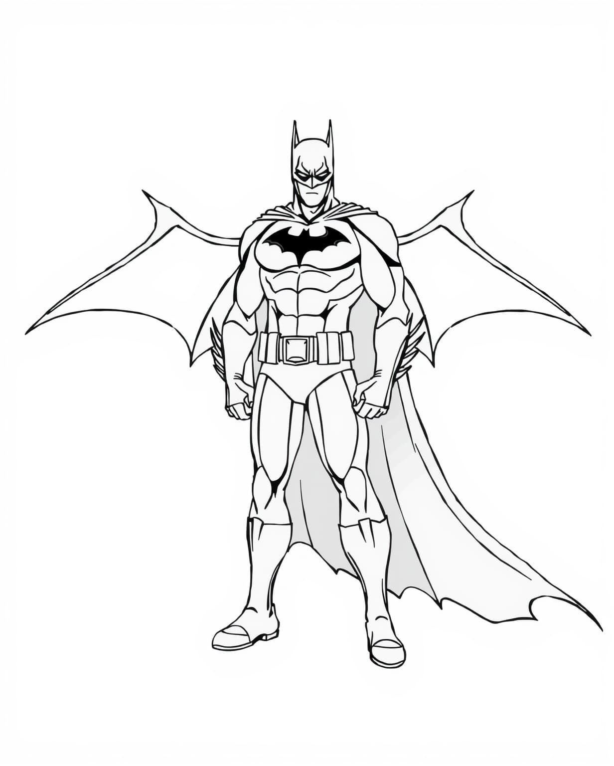 Batman Standing with His Cape Spread Wide Coloring Page