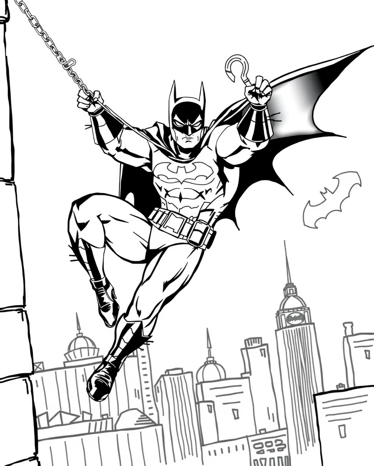 Batman Swinging Through Gotham Coloring Page