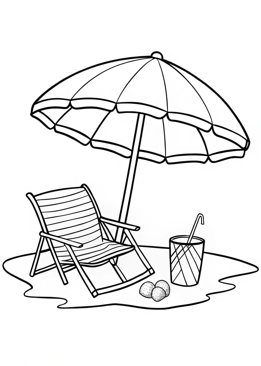 Beach Umbrella and Lounge Chair Coloring Page