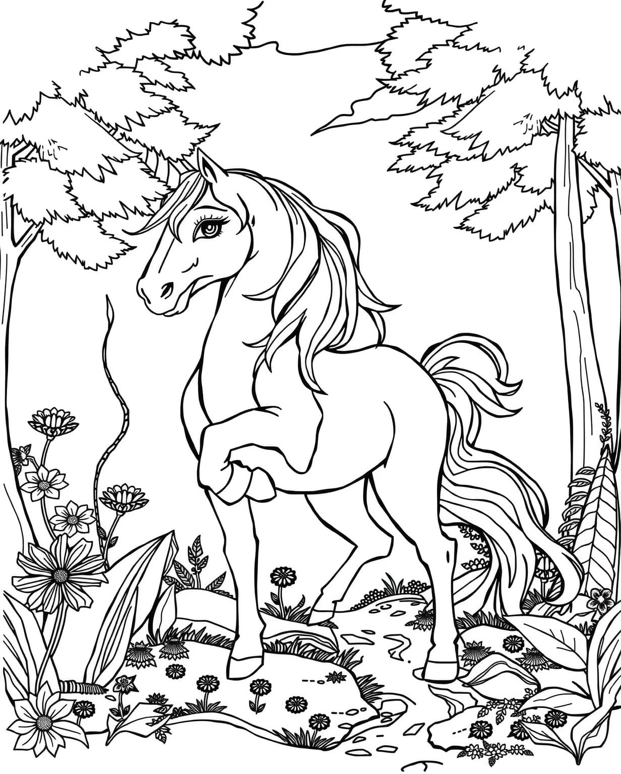 Beautiful Realistic Unicorn Coloring Page