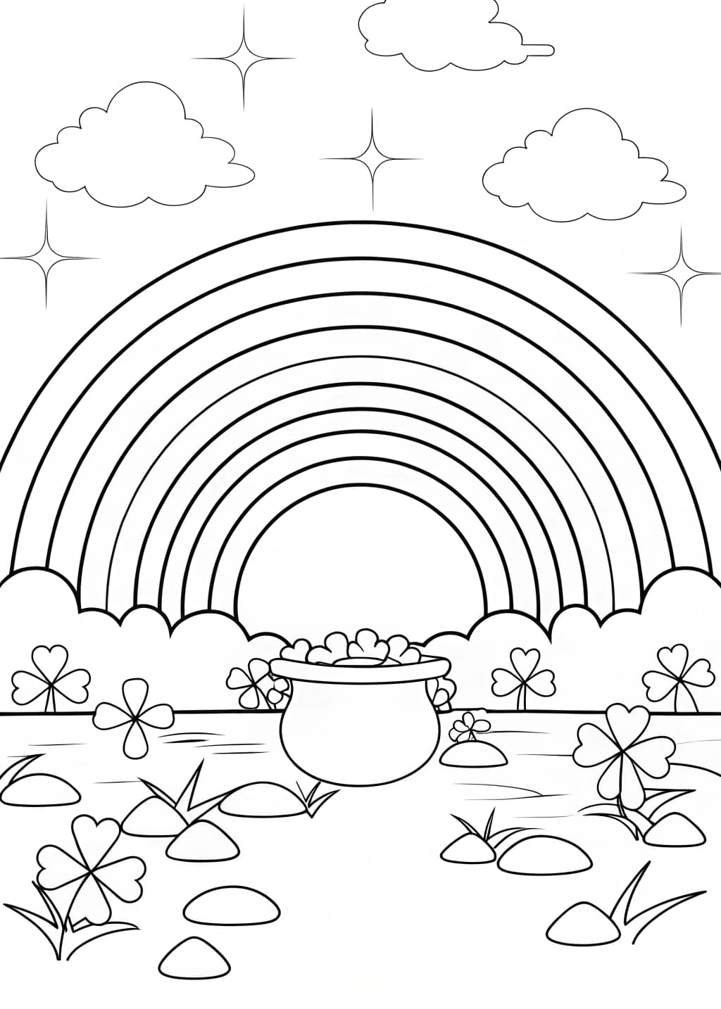 Bright Rainbow With Shamrocks Coloring Page