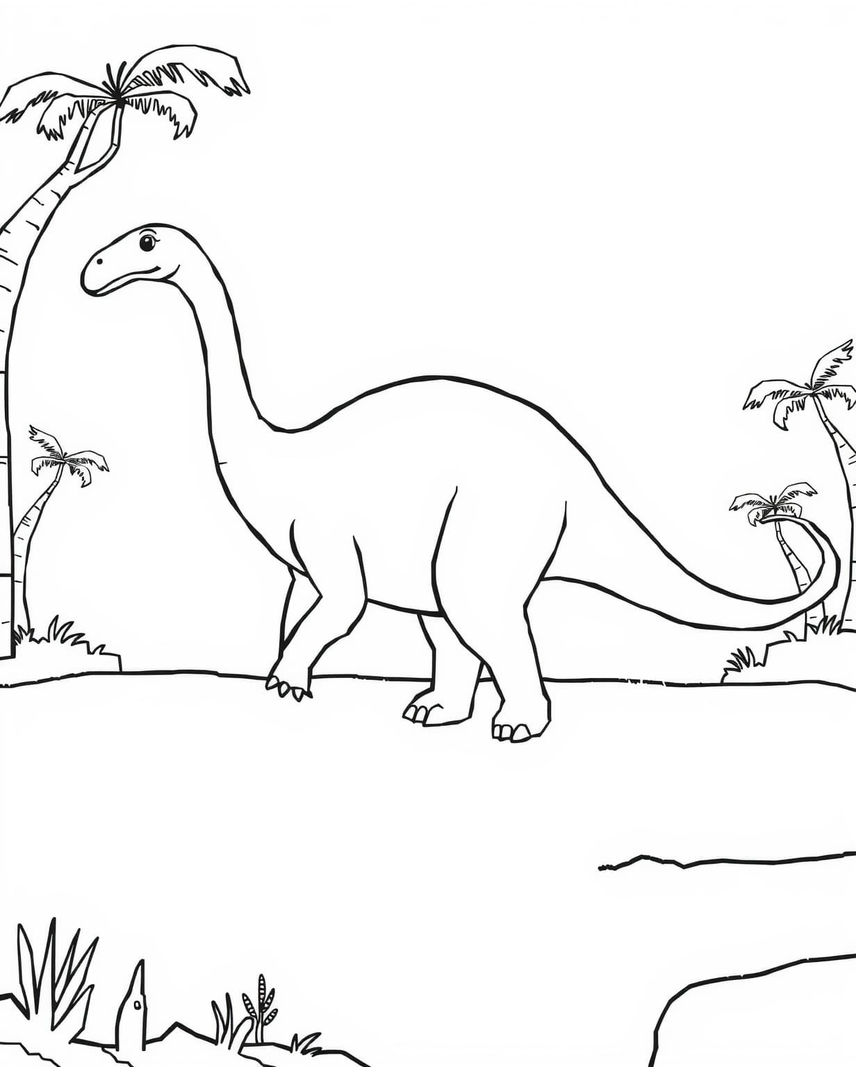 Brontosaurus Walking Under a Sunny Sky Coloring Page