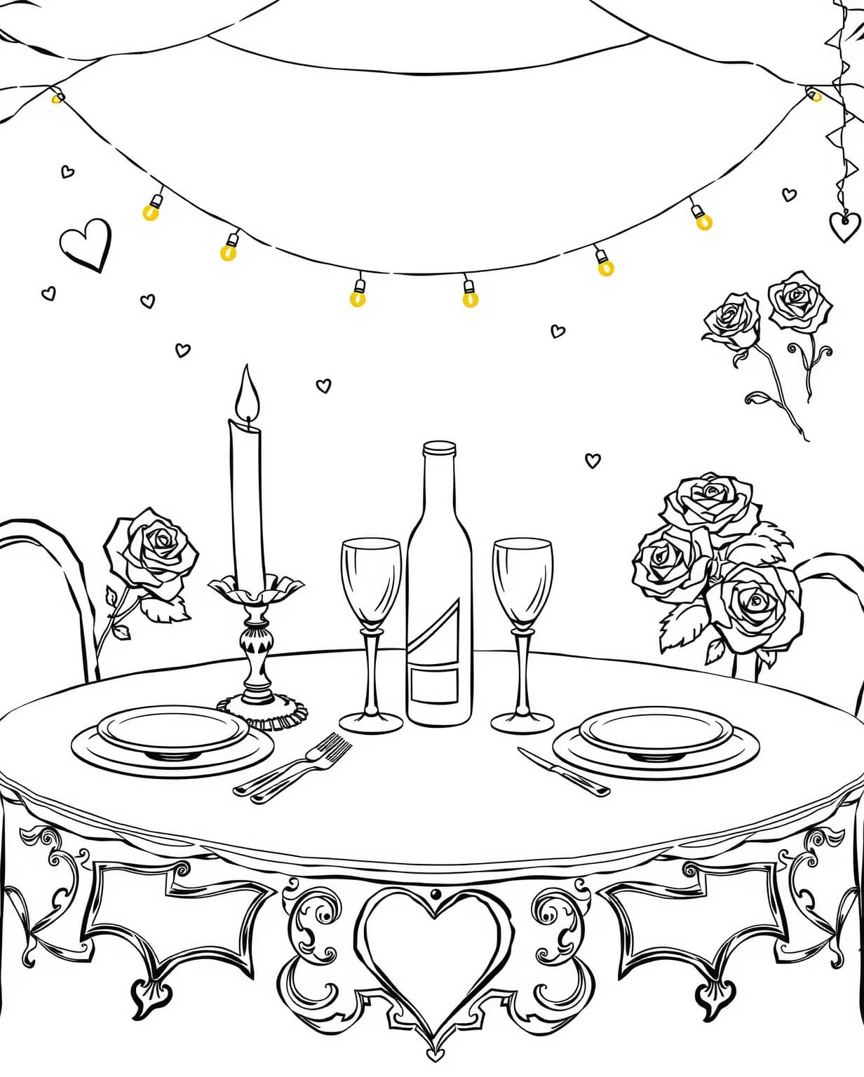 Candlelit Dinner Valentine Coloring Page