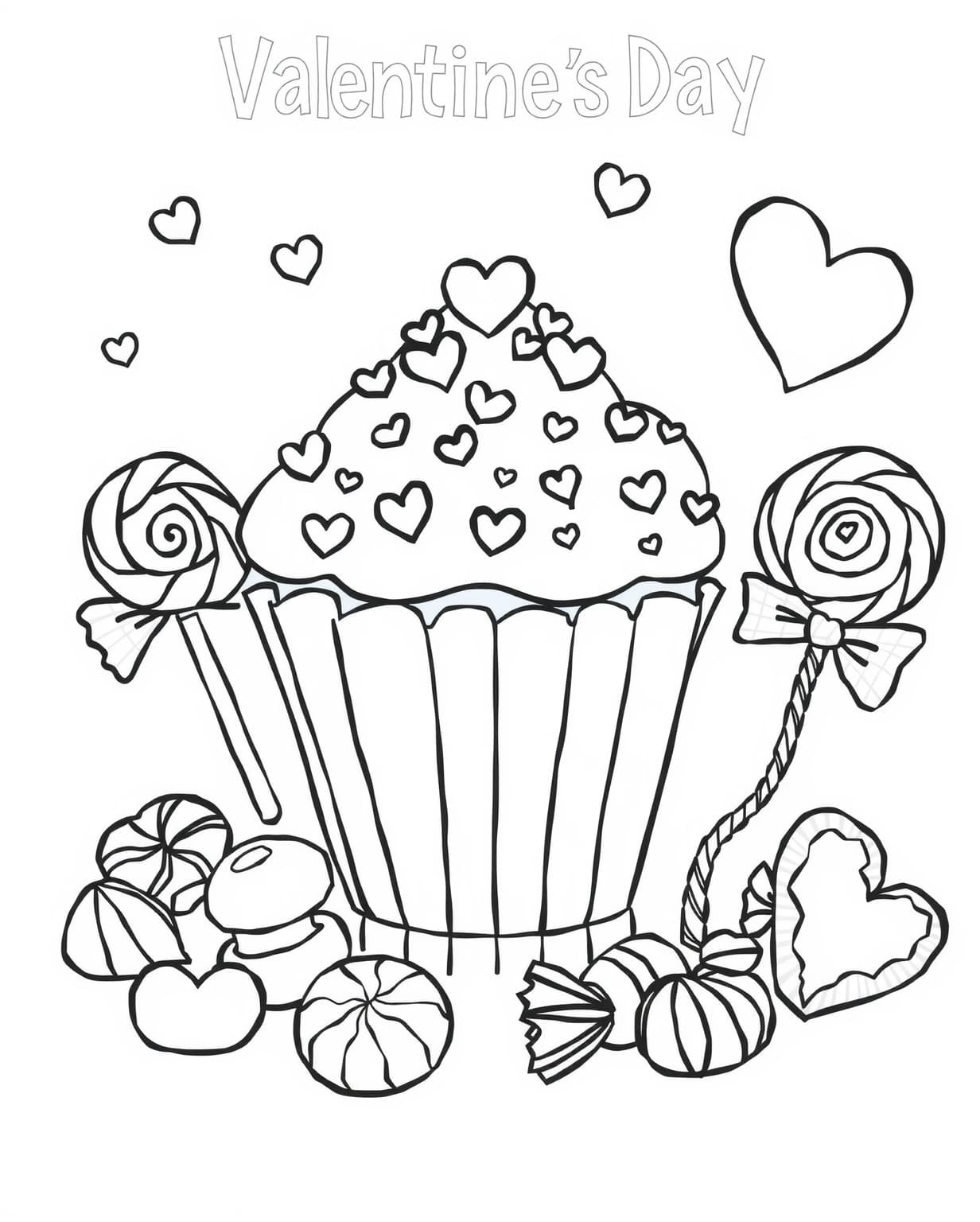 Candy And Cupcake Valentine Coloring Page