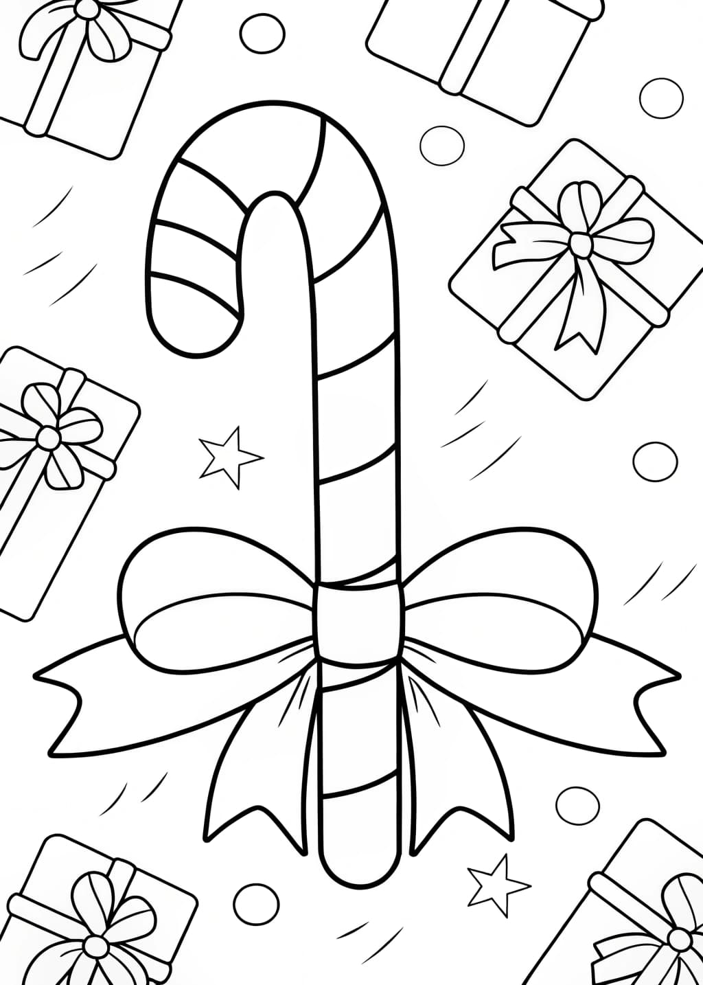 Candy Cane with Presents Coloring Page