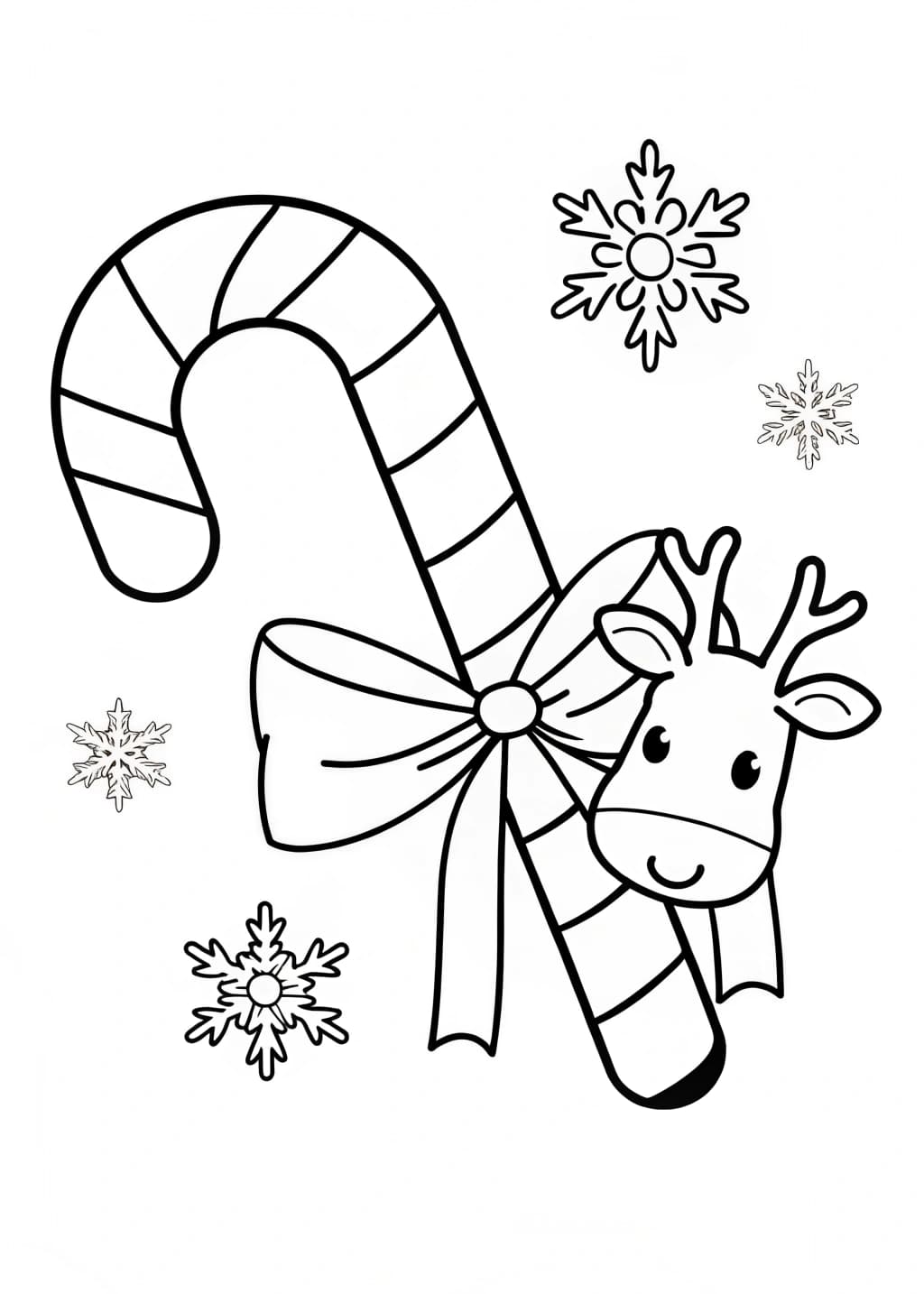 Candy Cane With Reindeer Coloring Sheet