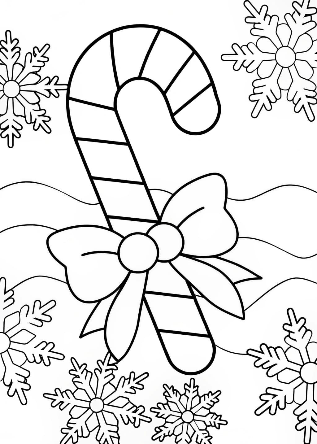 Candy Cane with Snowflakes Coloring Page