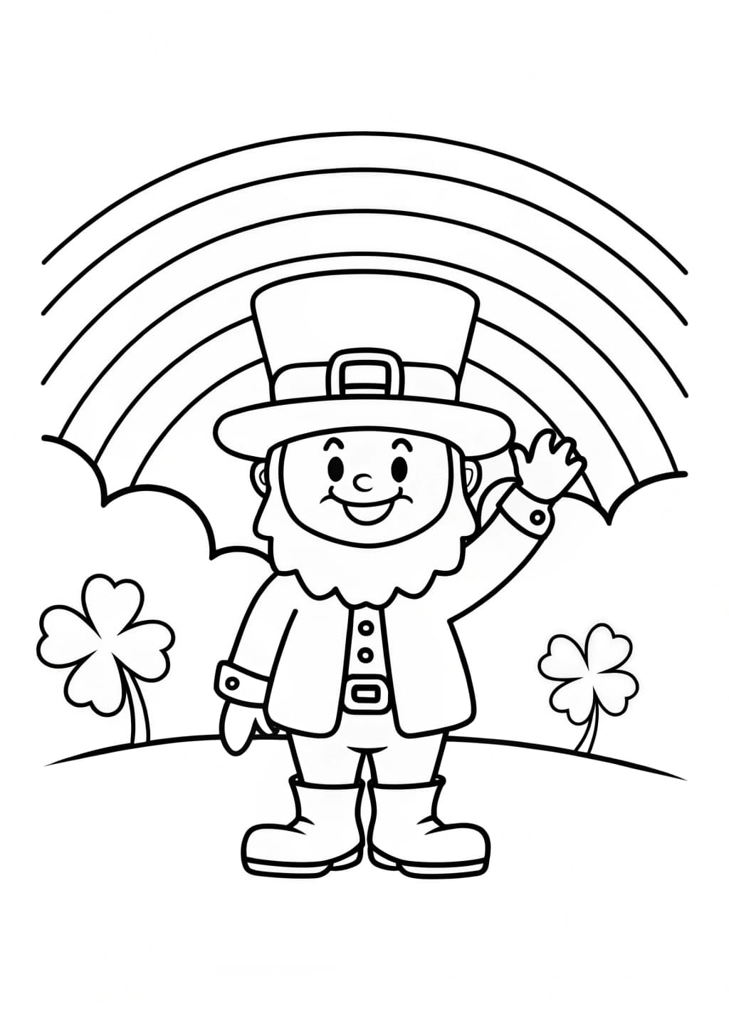 Cartoon Leprechaun Waving Coloring Page