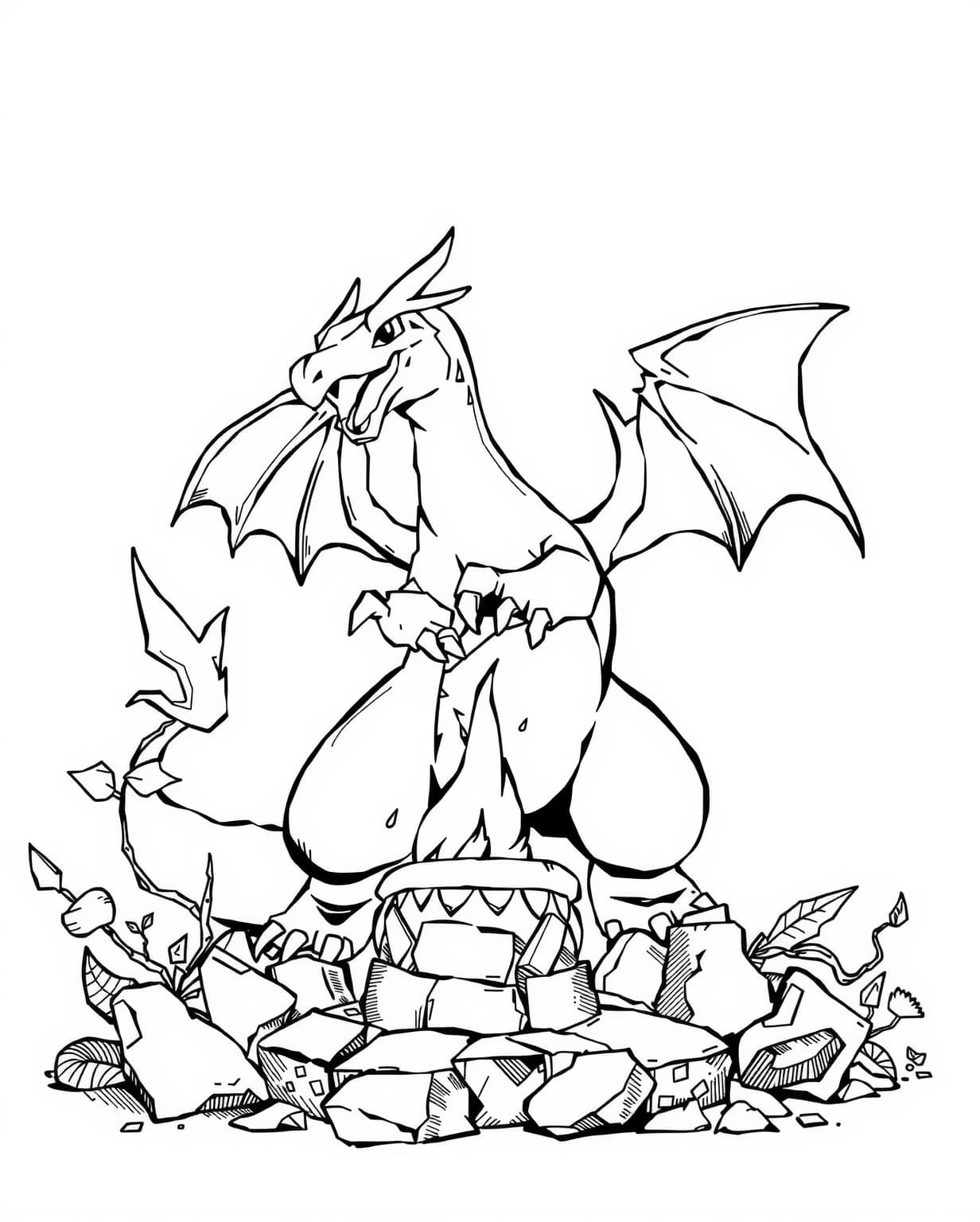 Charizard Guarding an Ancient Relic Coloring Page