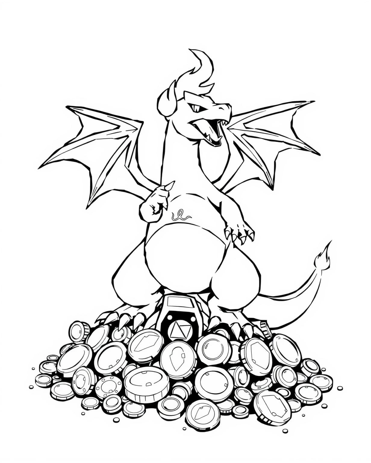 Charizard Protecting a Treasure Hoard Coloring Page