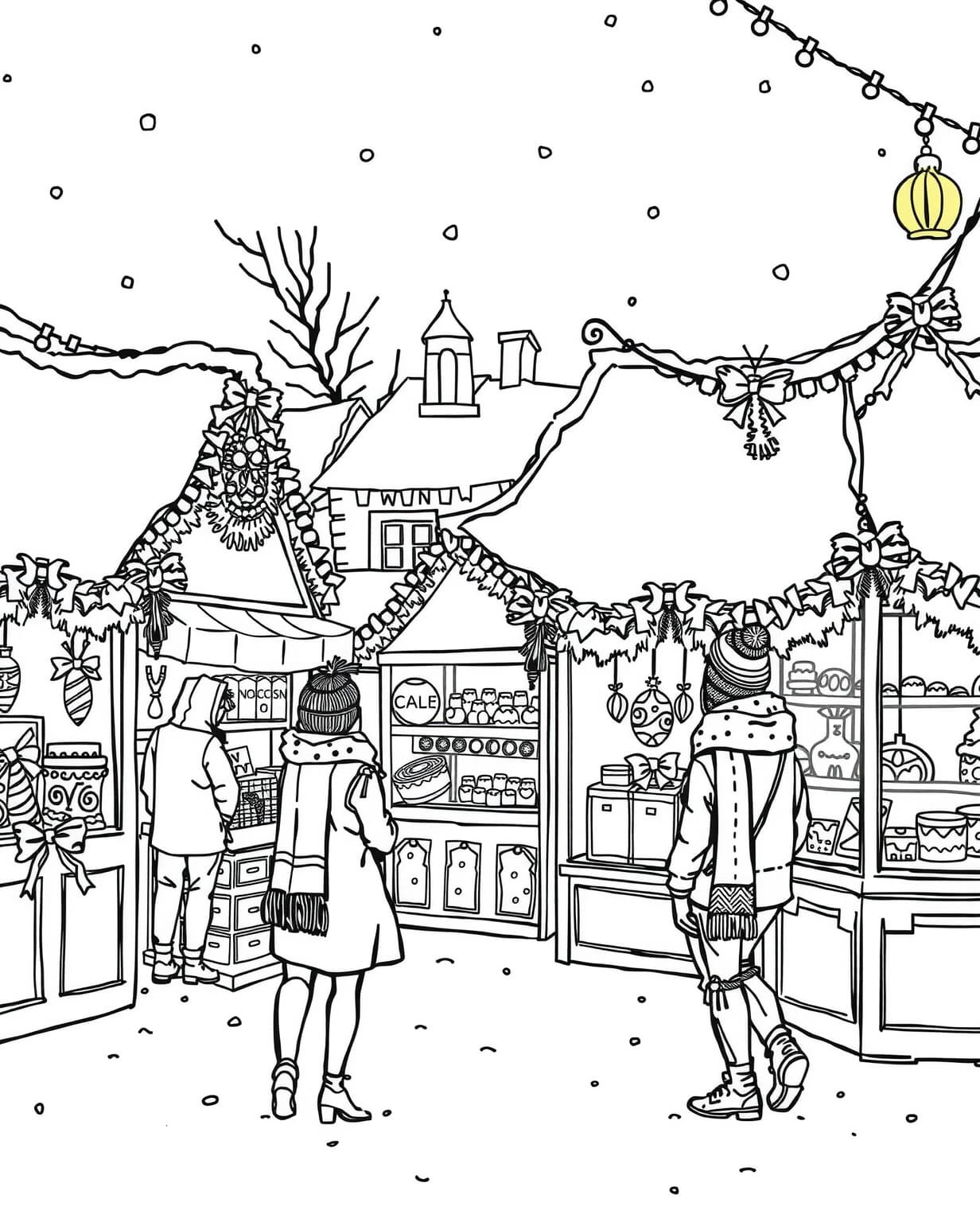 Charming Winter Market Scene Coloring Page