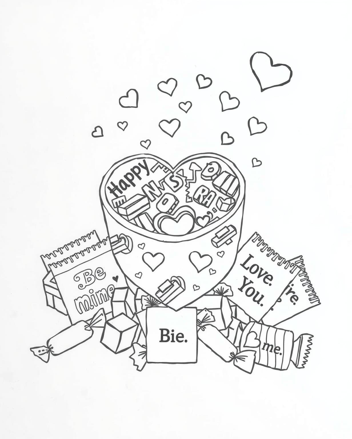 Chocolate Treats Valentine Coloring Page