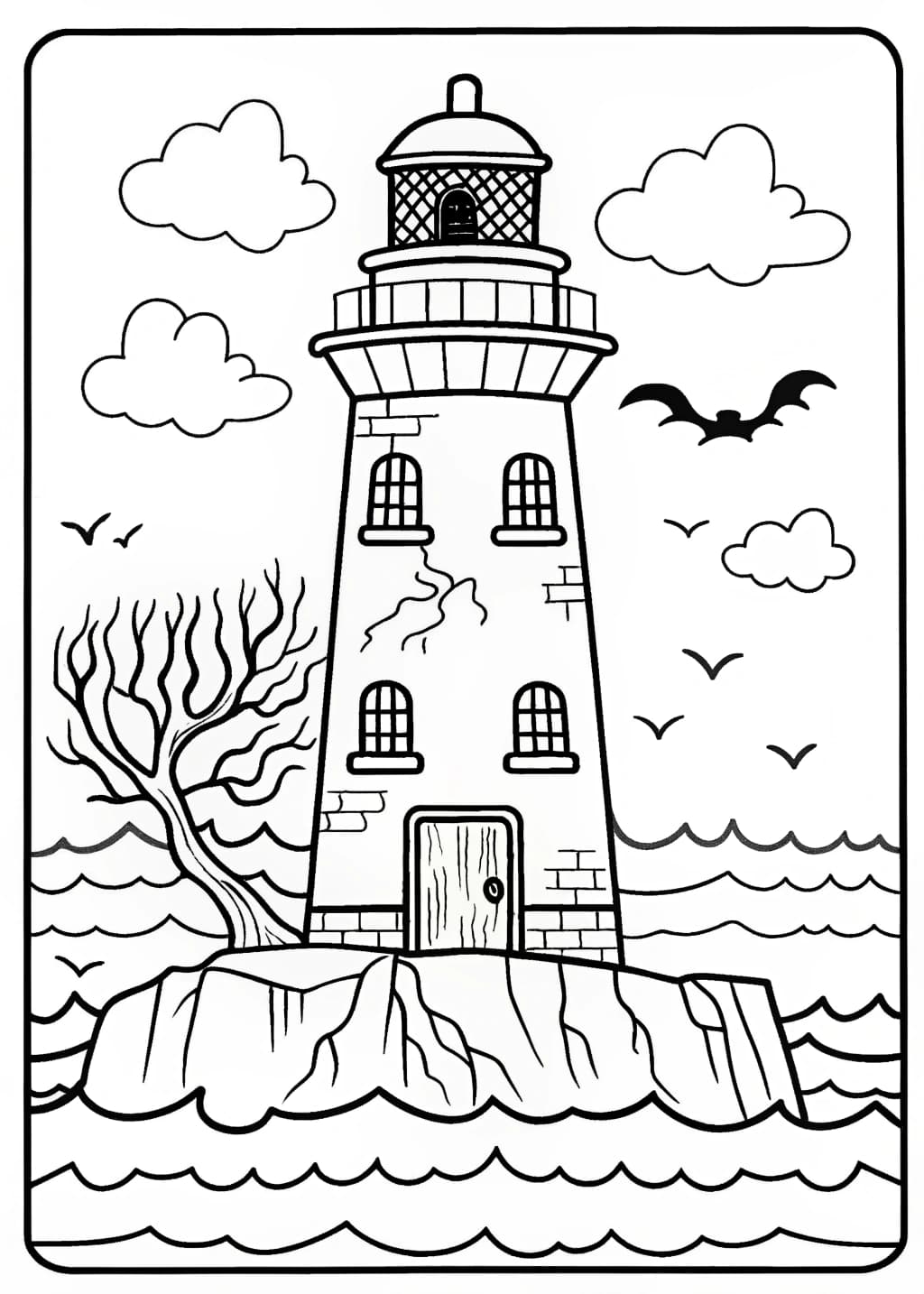 Creepy Haunted Lighthouse Coloring Page