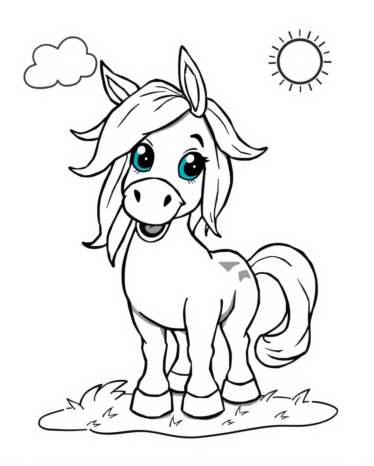 Cute Cartoon Horse Coloring For Preschoolers