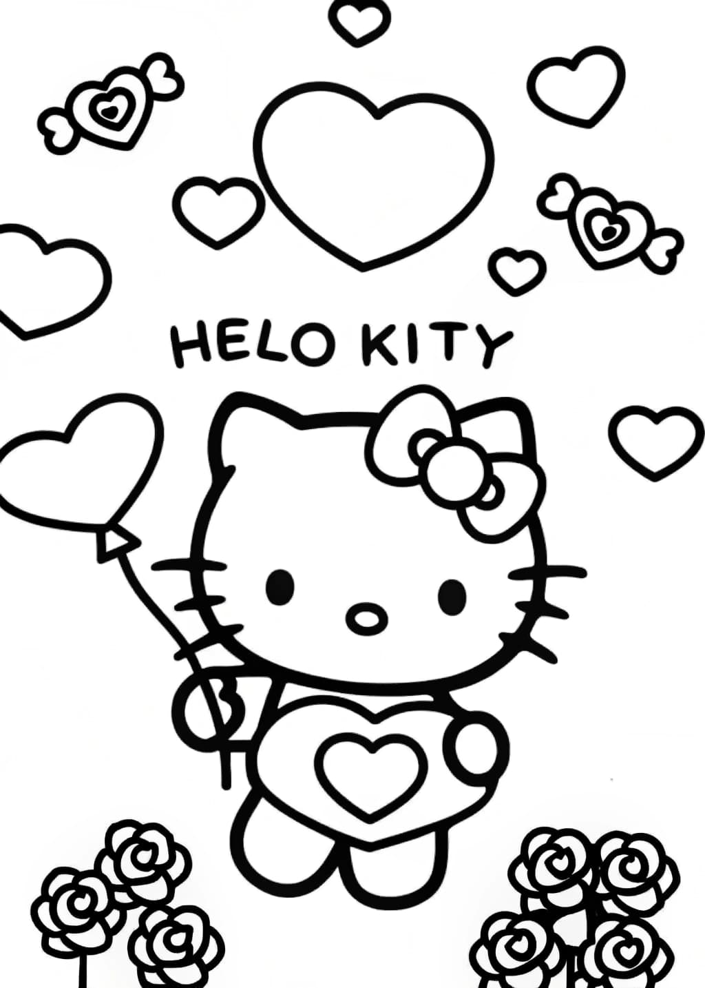 Cute Hello Kitty Valentine Coloring Page