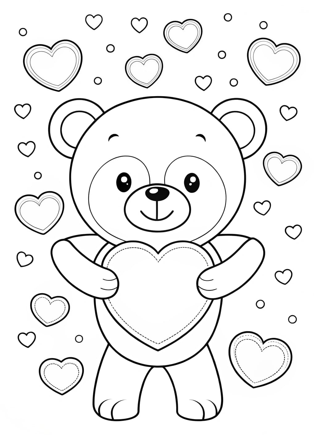 Cute Teddy Bear Holding Up Heart Coloring Page