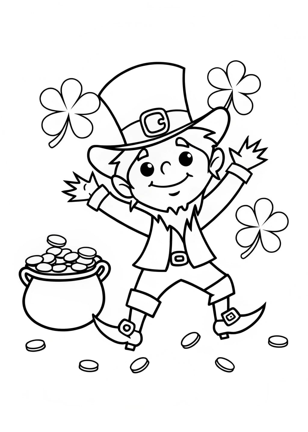 Dancing Leprechaun With Gold Coins Coloring Page