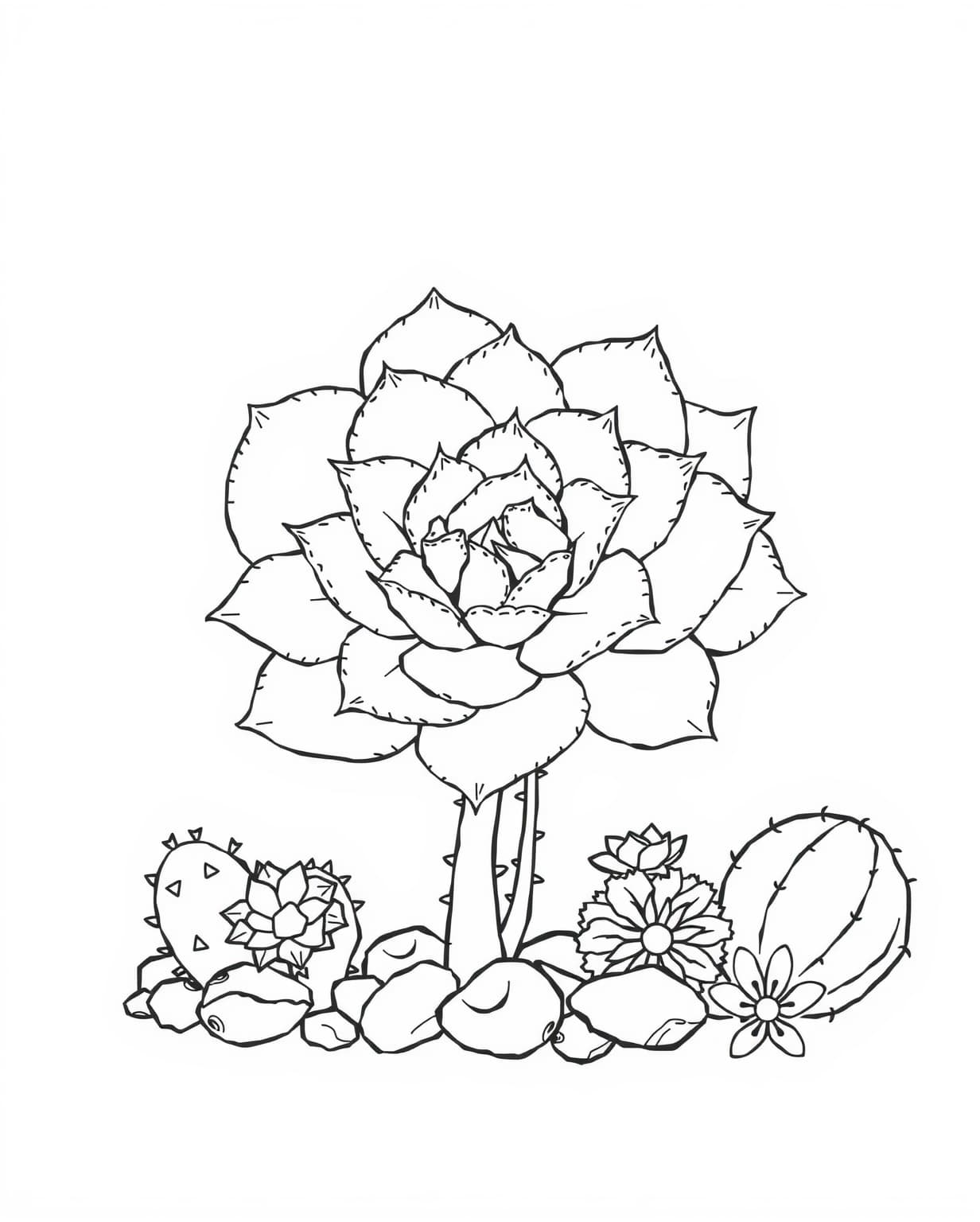 Desert Bloom Succulent Flower Coloring Page