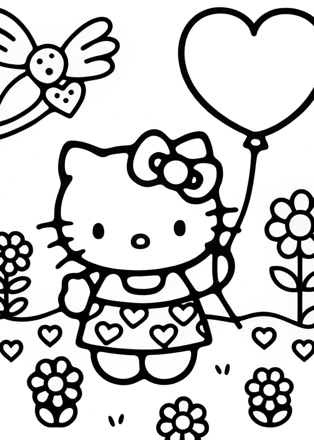 Detailed Hello Kitty Valentines Day Coloring Page