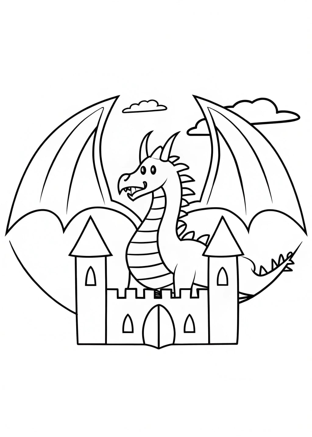 Dragon Protecting Castle Coloring Page