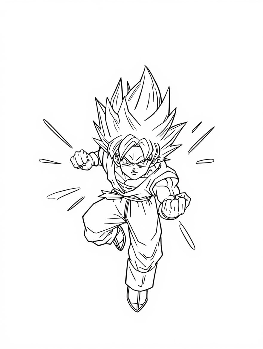 Dynamic Goku In Action Pose Coloring Sheet