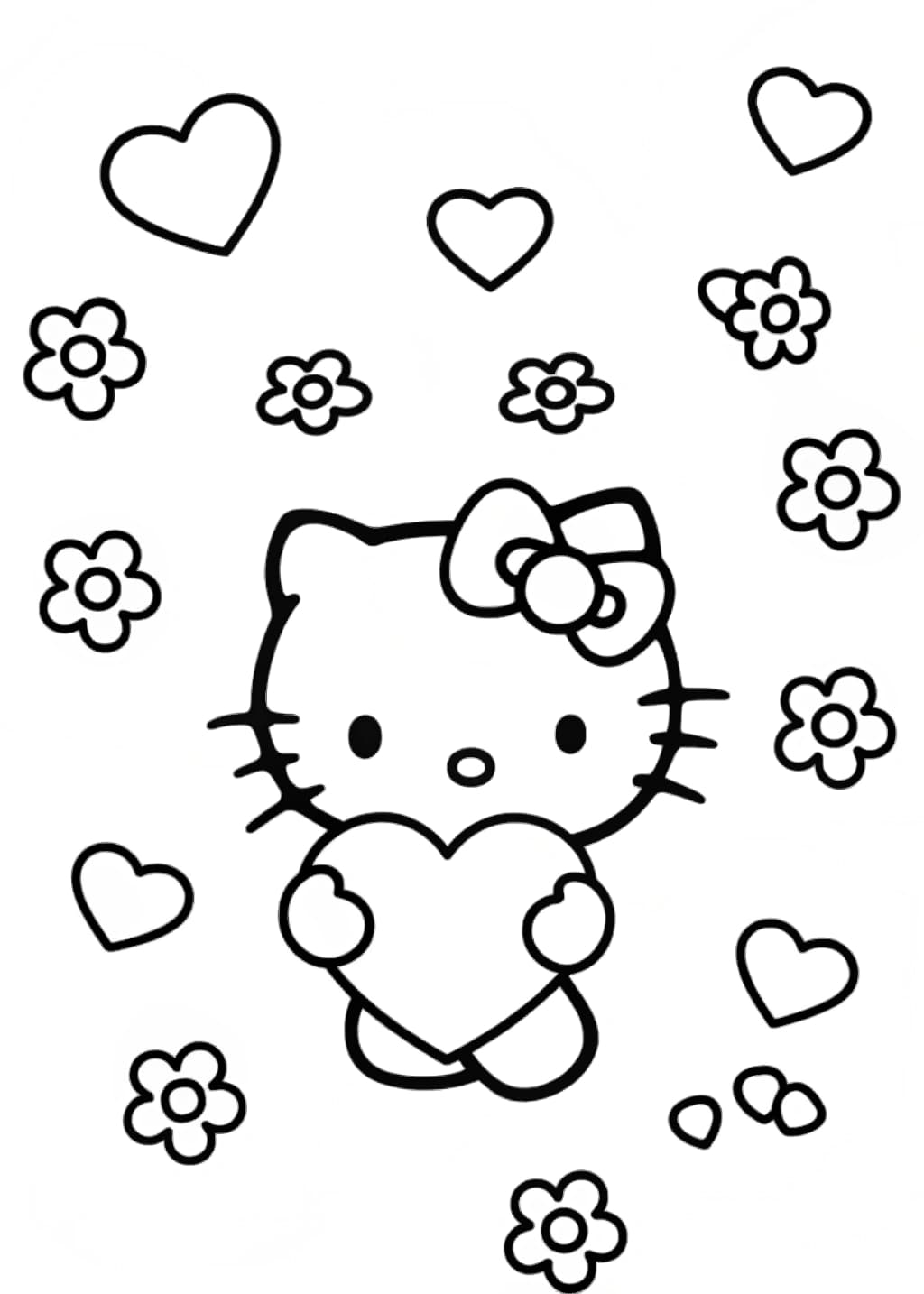 Easy Hello Kitty Valentine Coloring Page