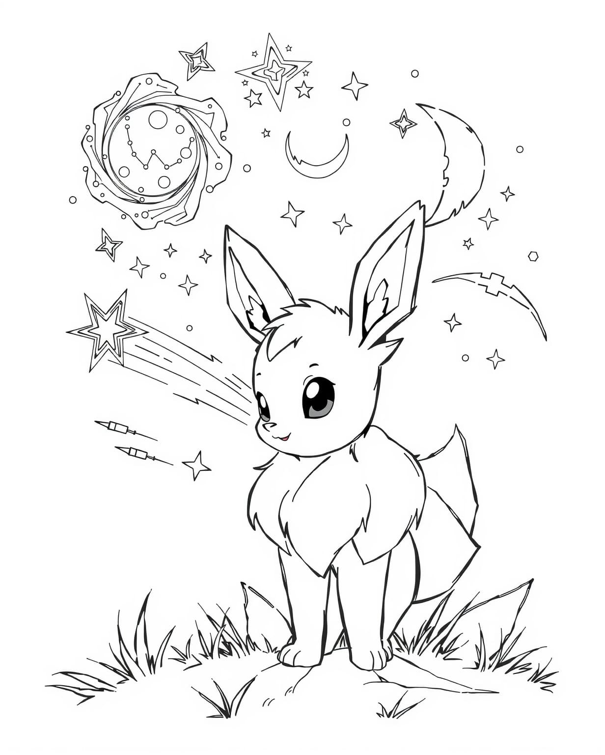 Eevee in a Fantasy Starry Sky Coloring Page