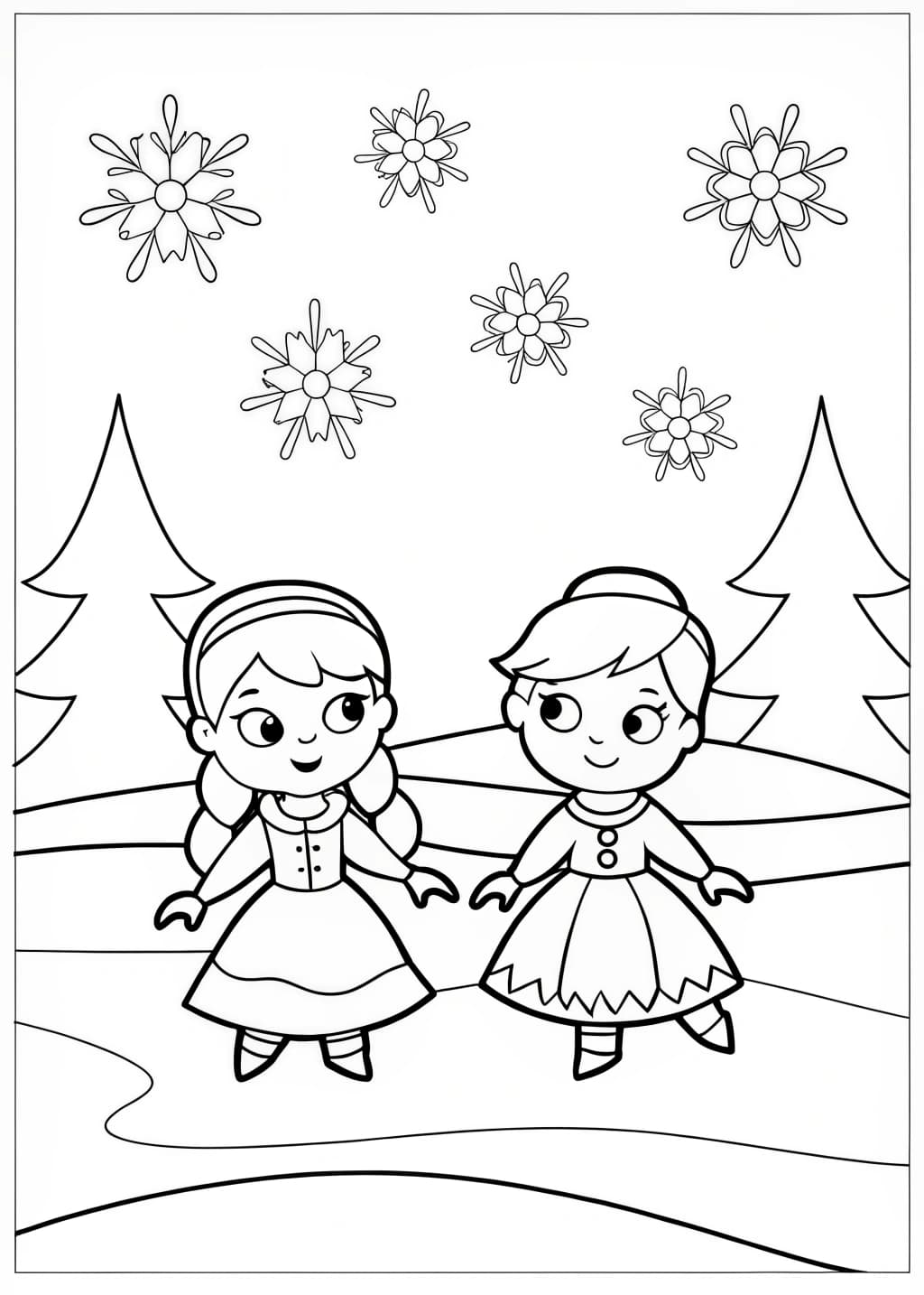 Elsa and Anna Ice Skating Coloring Page