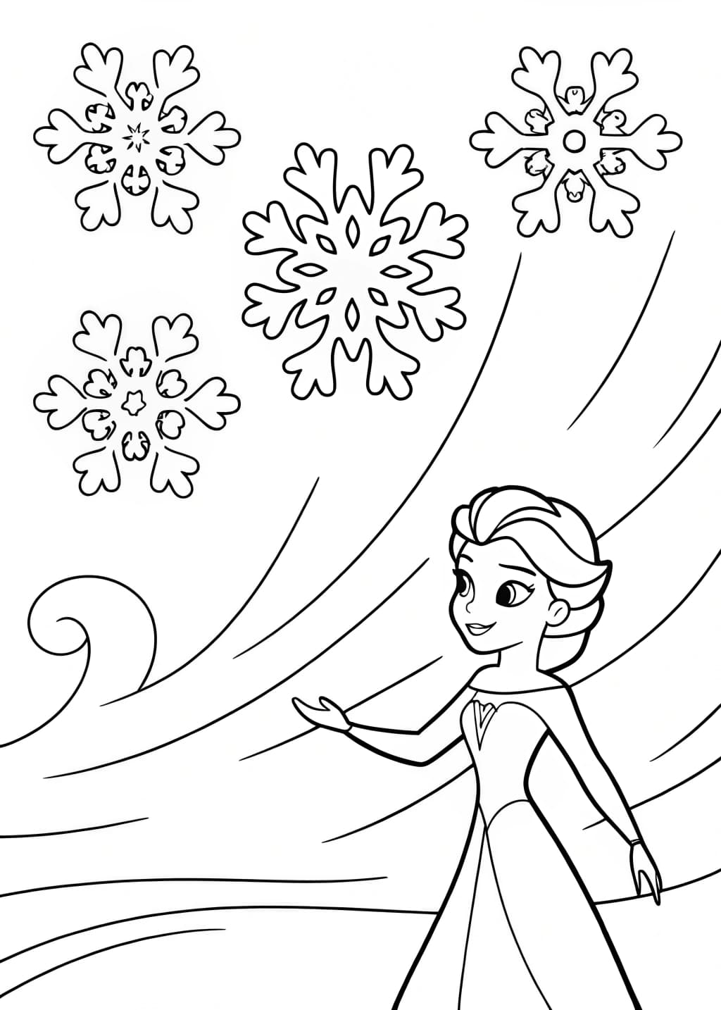 Elsa Creating Magic Snowflakes Coloring Page