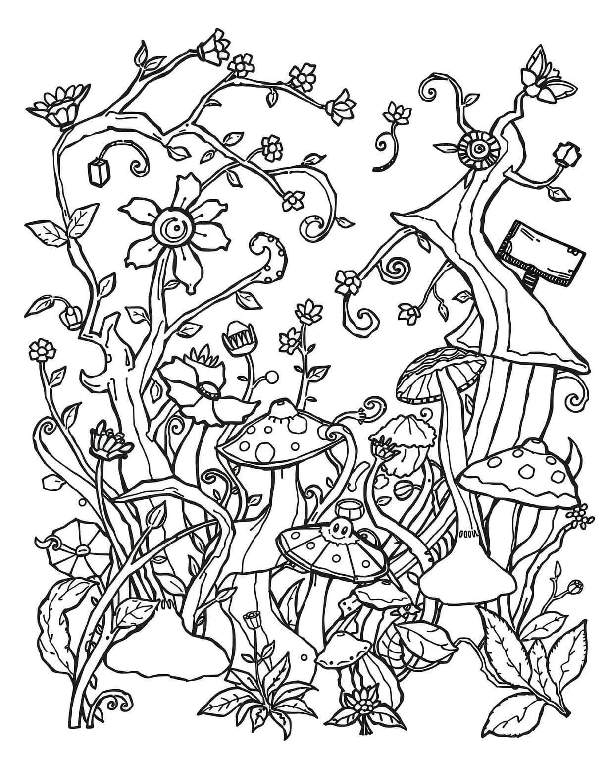 Enchanted Forest Flowers Coloring Page