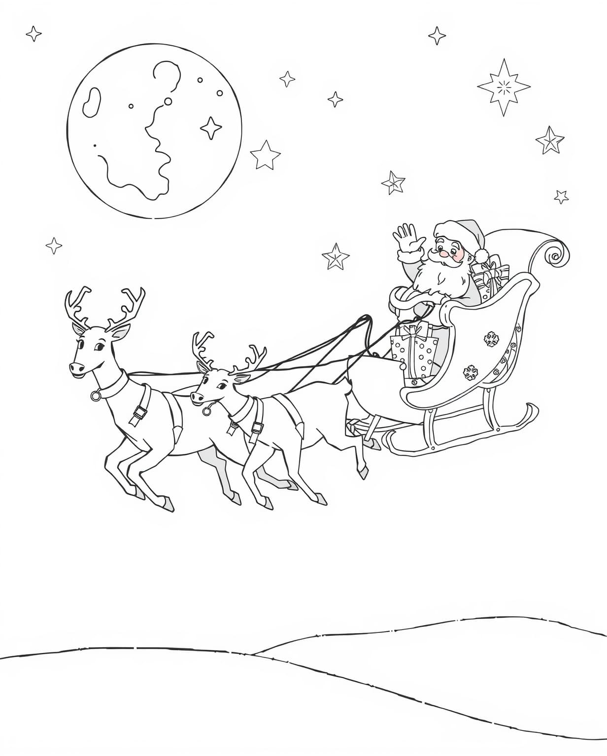 Festive Santa and Reindeer Coloring Page