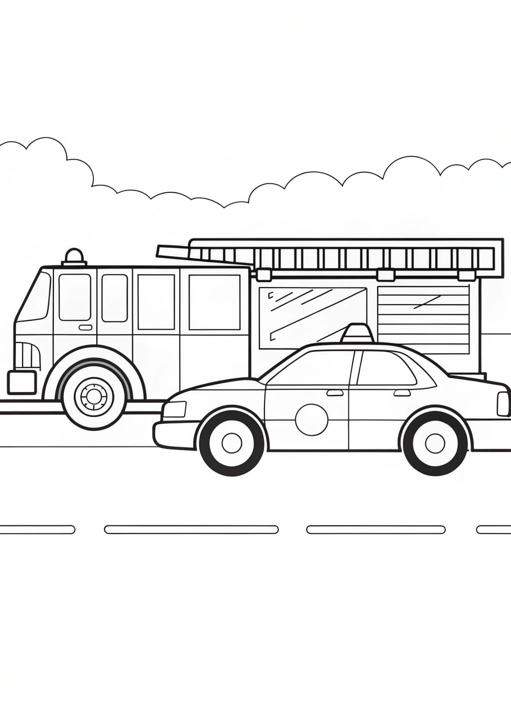 Fire Truck And Police Car Coloring Page