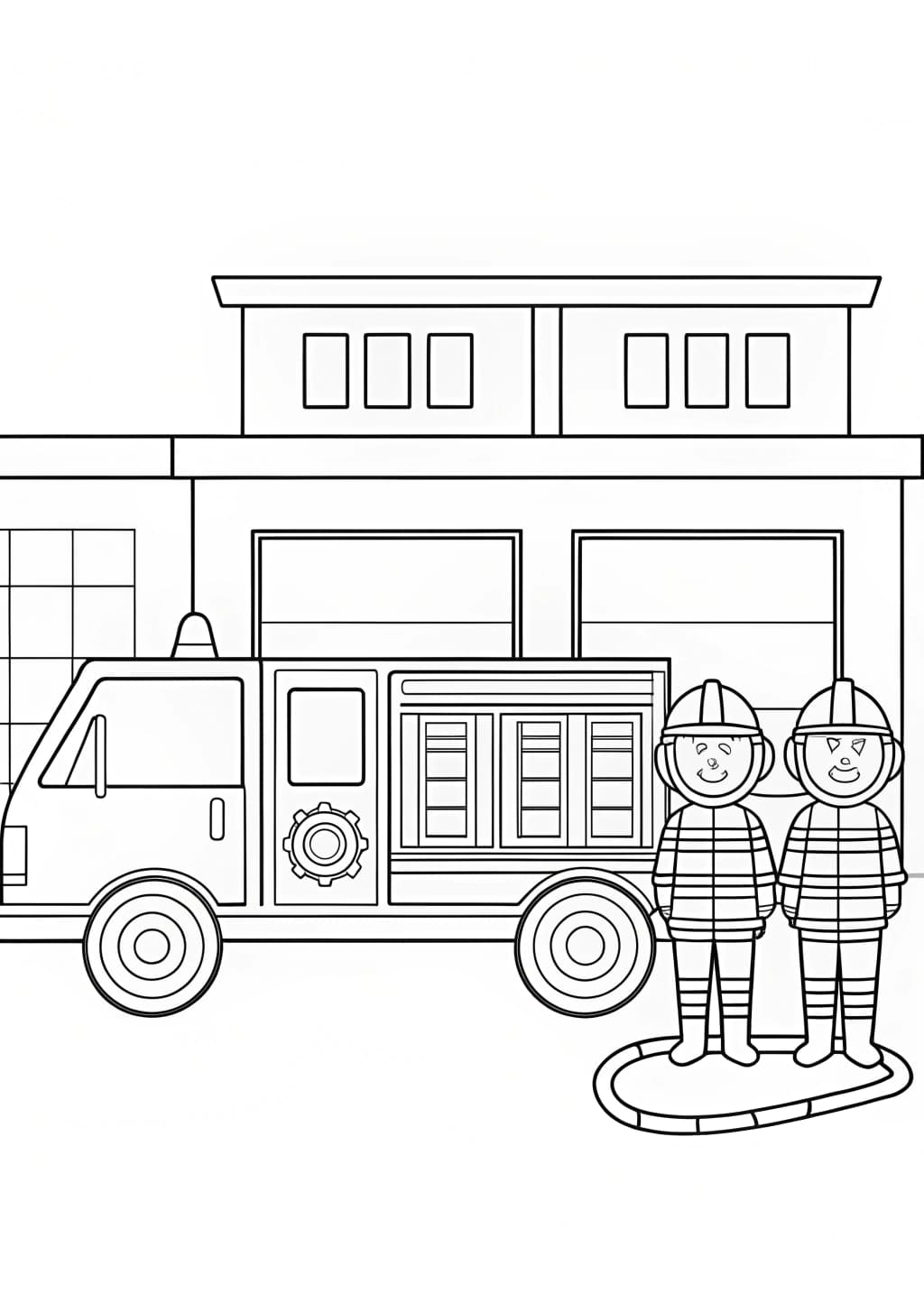 Firefighters And Fire Truck Coloring Page
