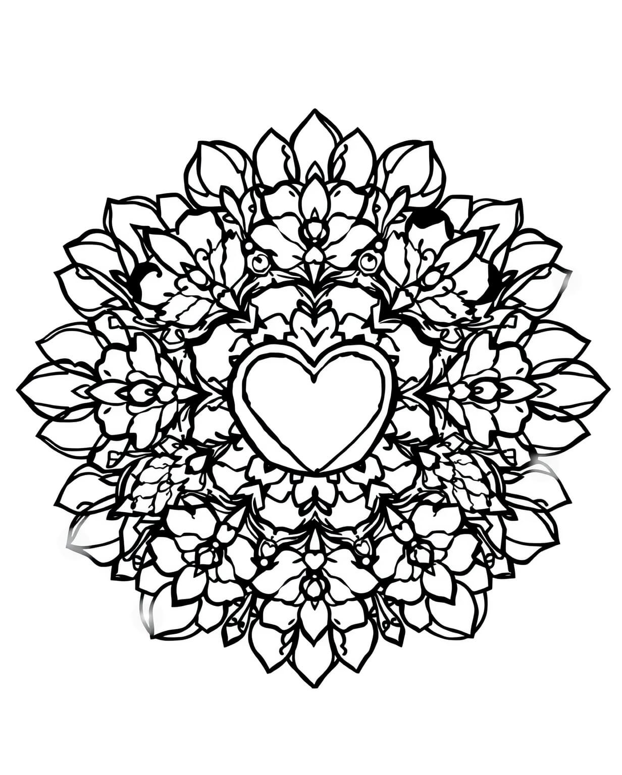 Floral Mandala Valentine Coloring Page