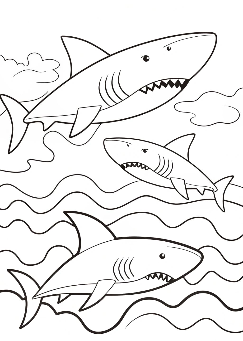 Frightening Group Of Sharks Coloring Page