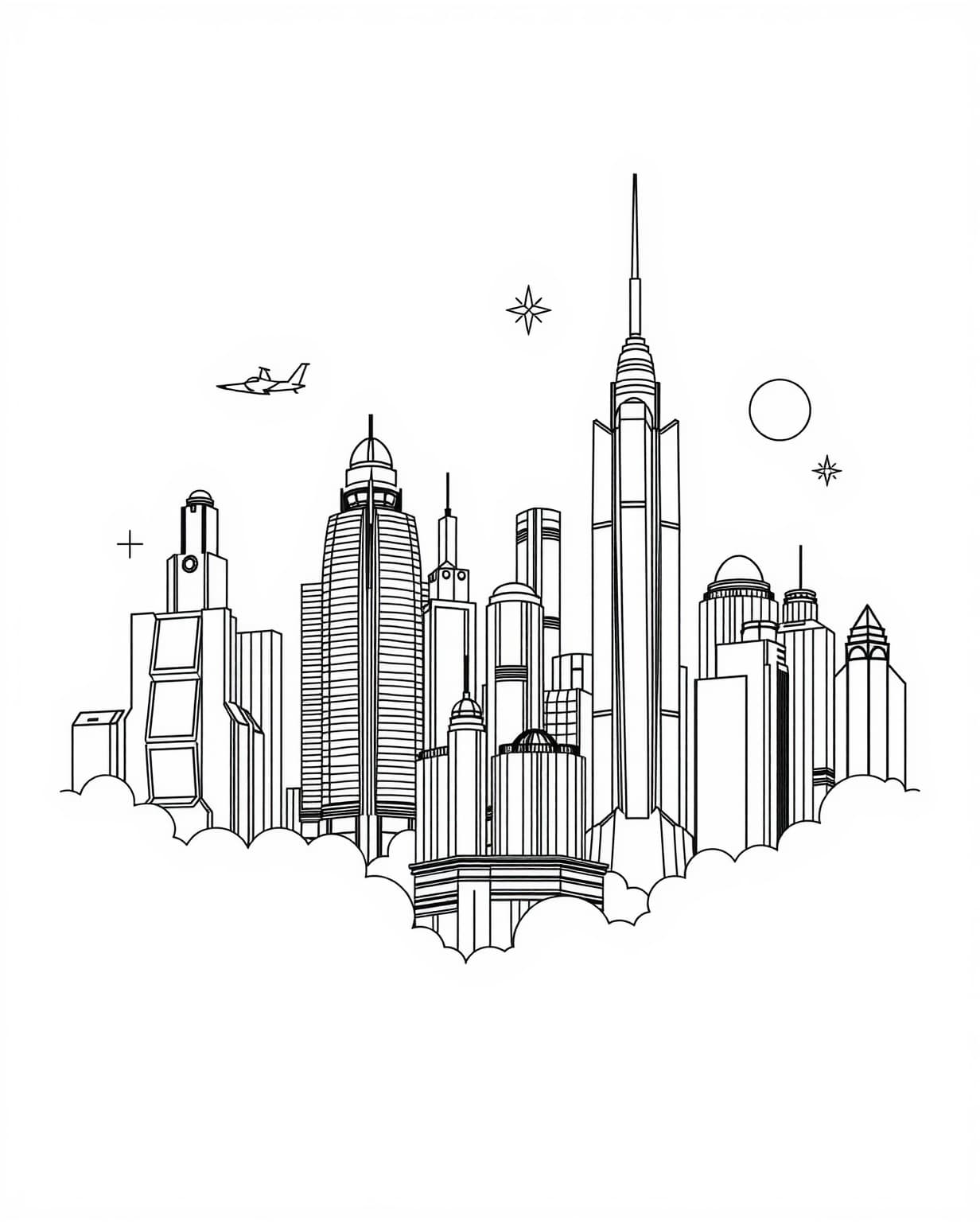 Futuristic Cityscape Building Coloring Page