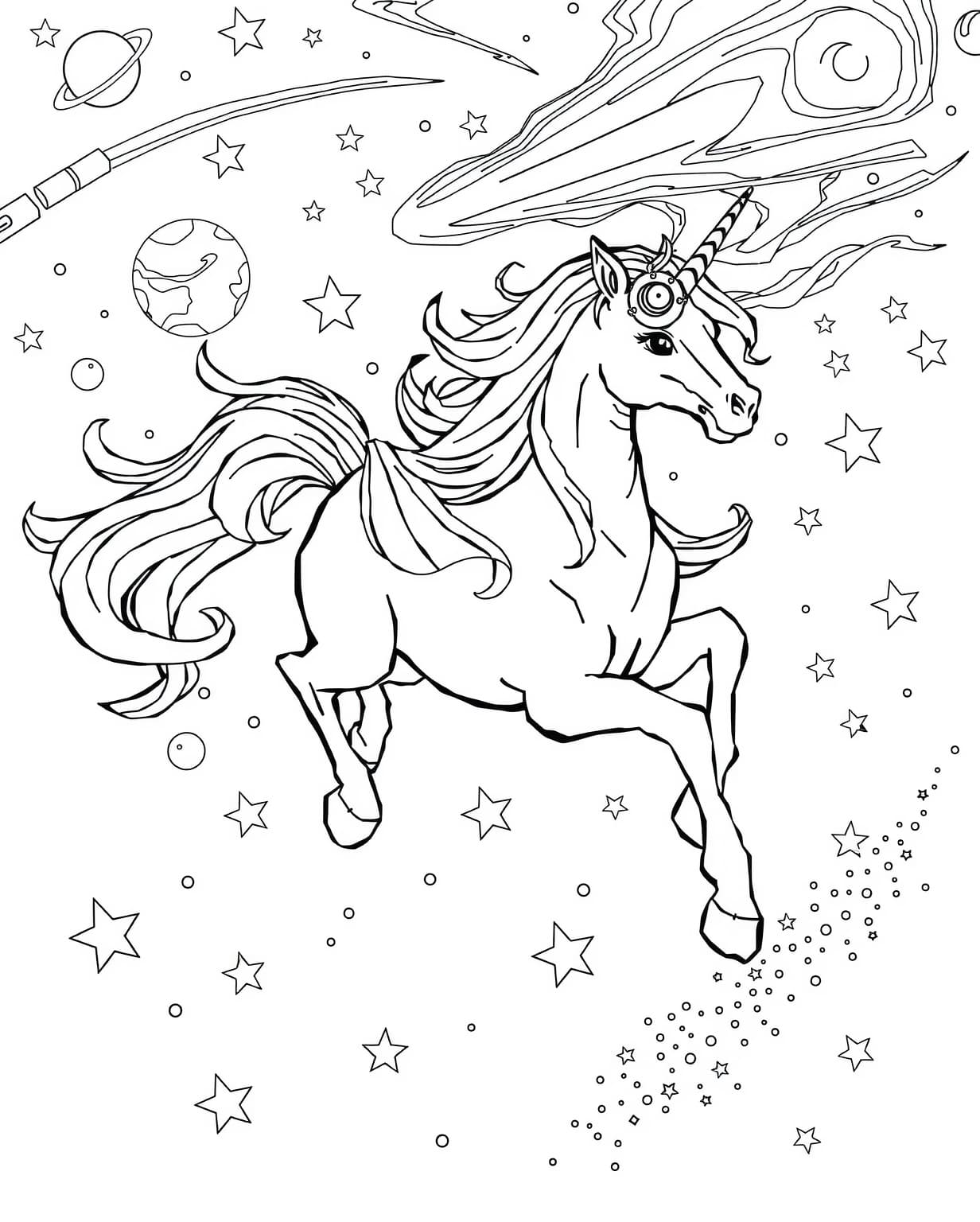 Galaxy Unicorn Adventure Coloring Page