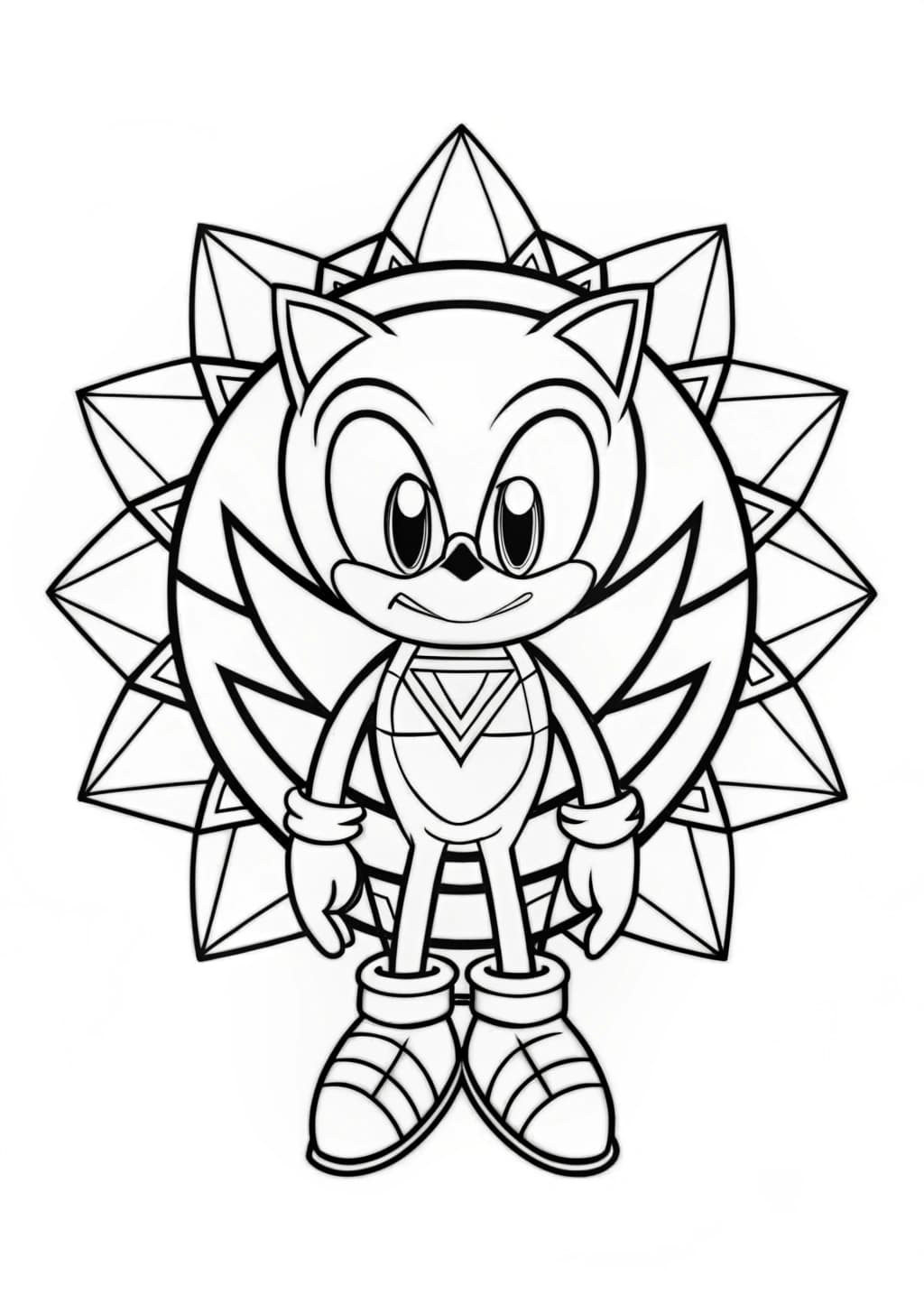 Geometric Sonic Coloring Page For Adults