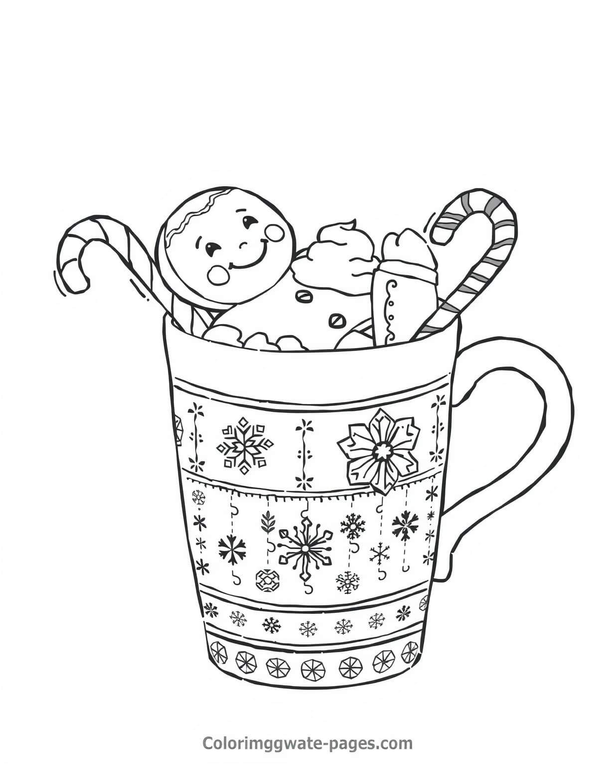 Gingerbread Man in a Hot Chocolate Bath Coloring Page
