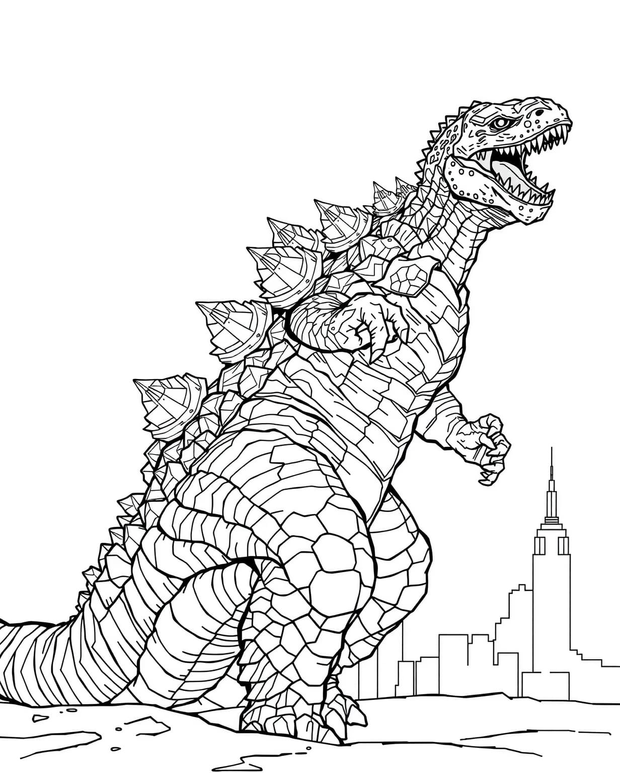 Godzilla Reaching for Empire State Building Coloring Page